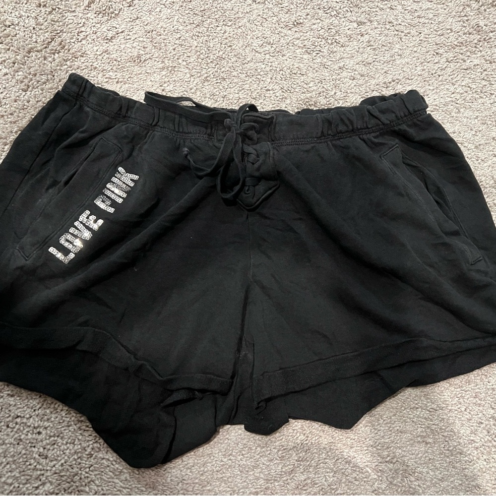PINK Victoria's Secret HAWAII Black Shorts with Silver Detail